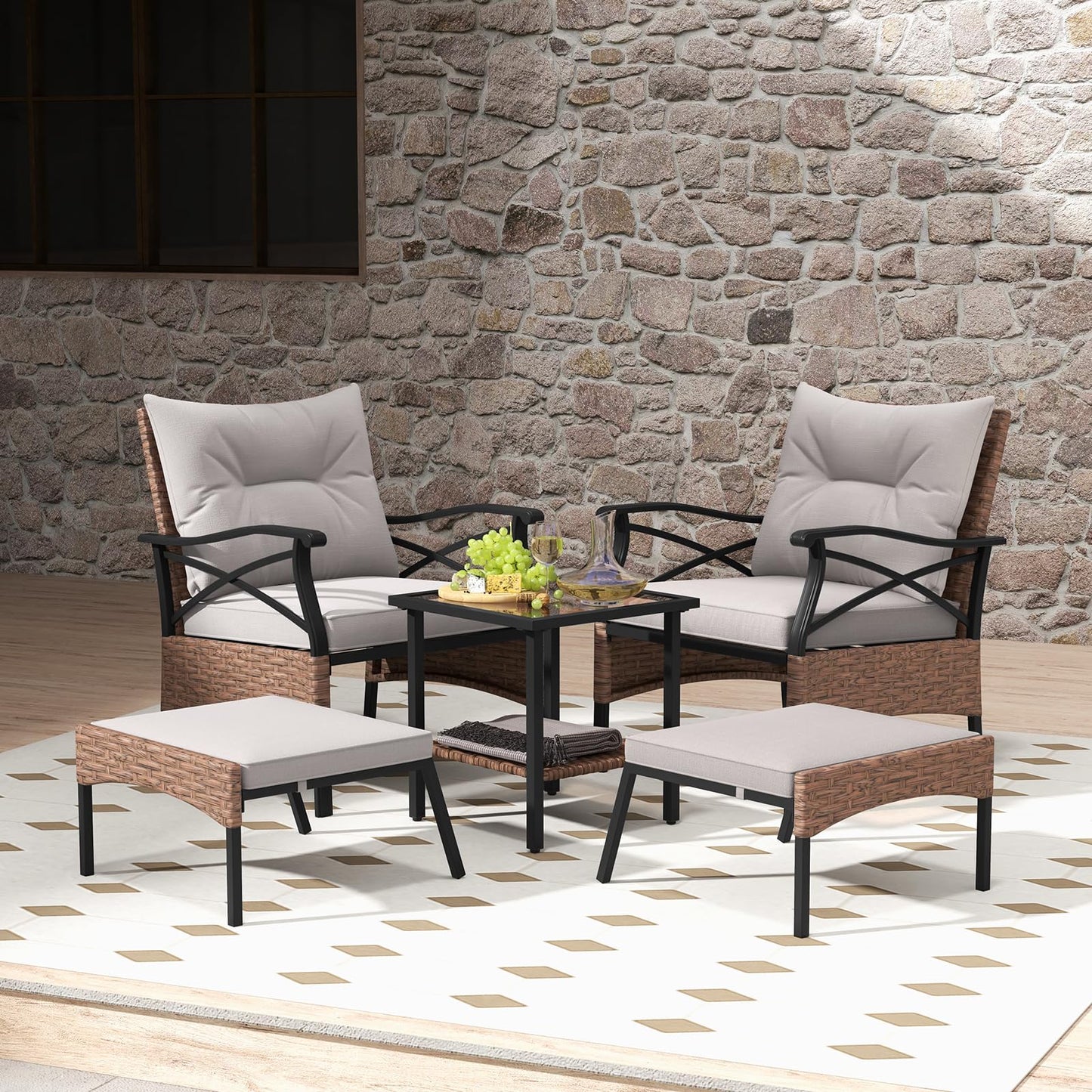 Tangkula 5 Pieces Wicker Patio Furniture Set