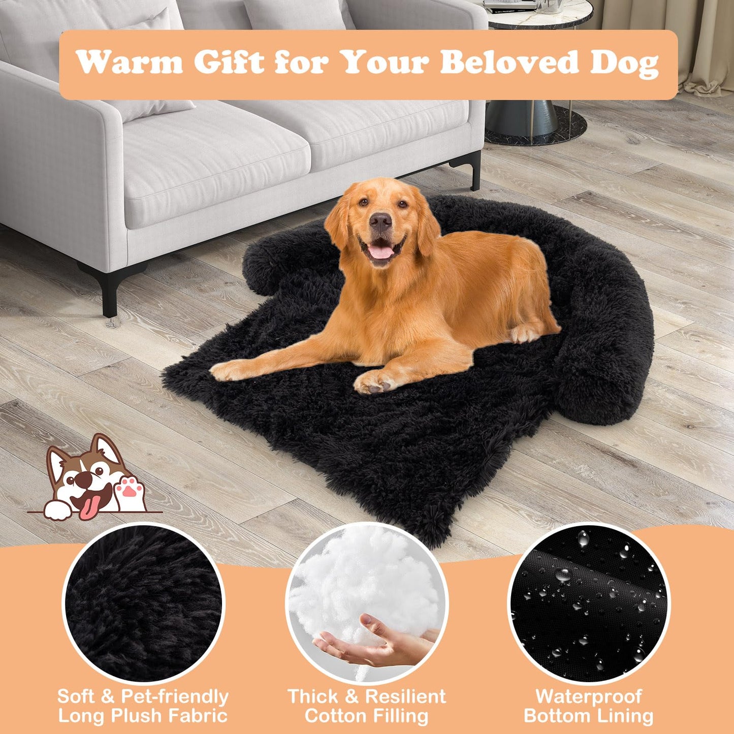 Tangkula Calming Dog Bed, Fluffy Plush Dog Mat Cover Protector for Couch with Detachable Washable Cover
