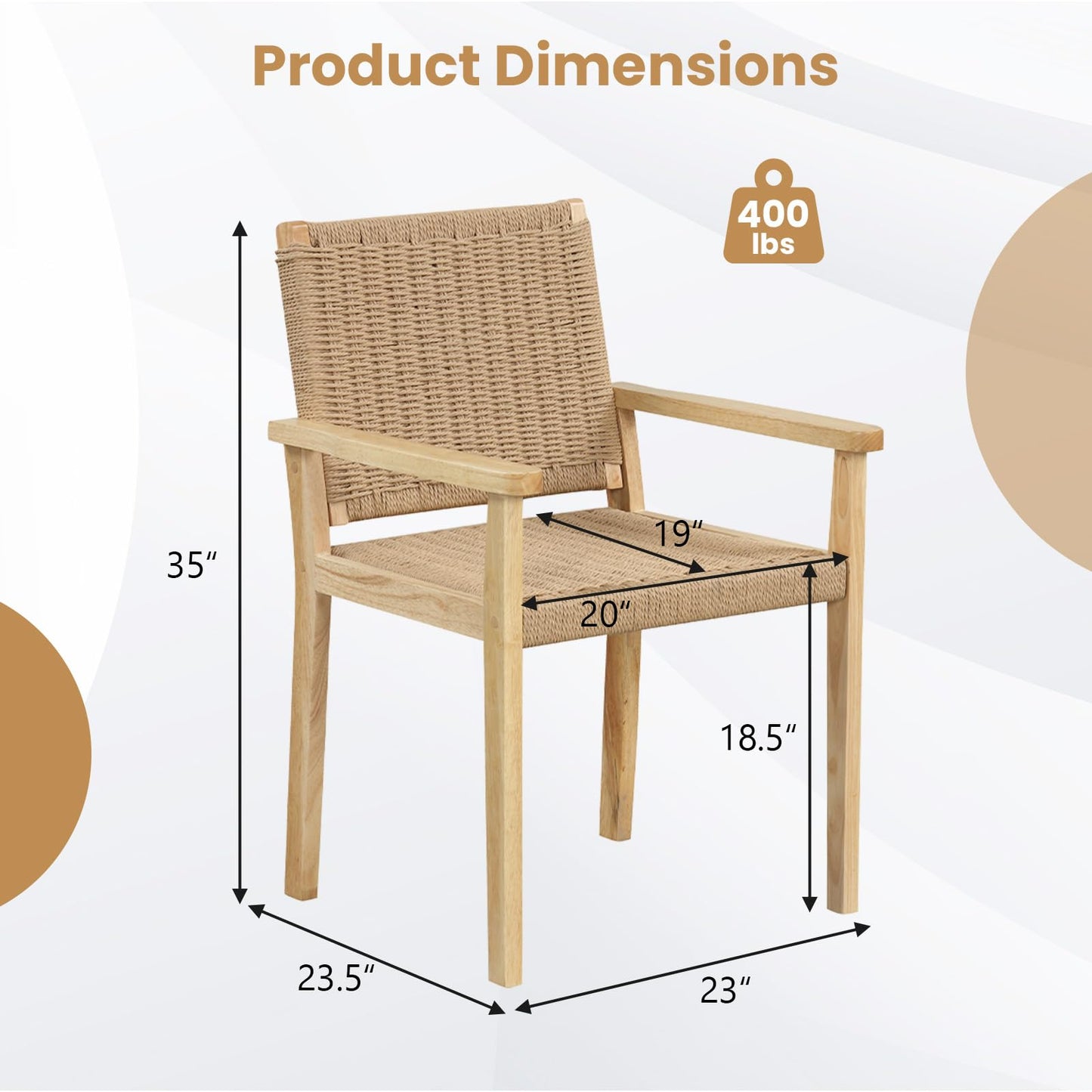 Tangkula Patio Dining Chairs w/Paper Rope Woven Seat