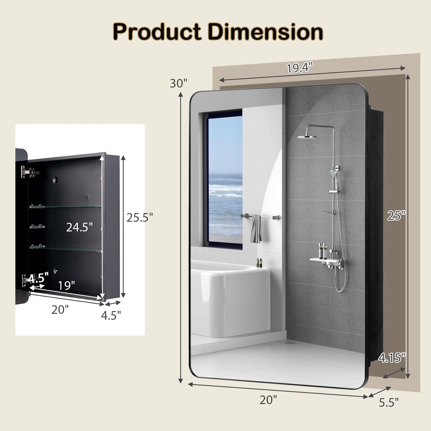 Tangkula Bathroom Medicine Cabinet with Mirror