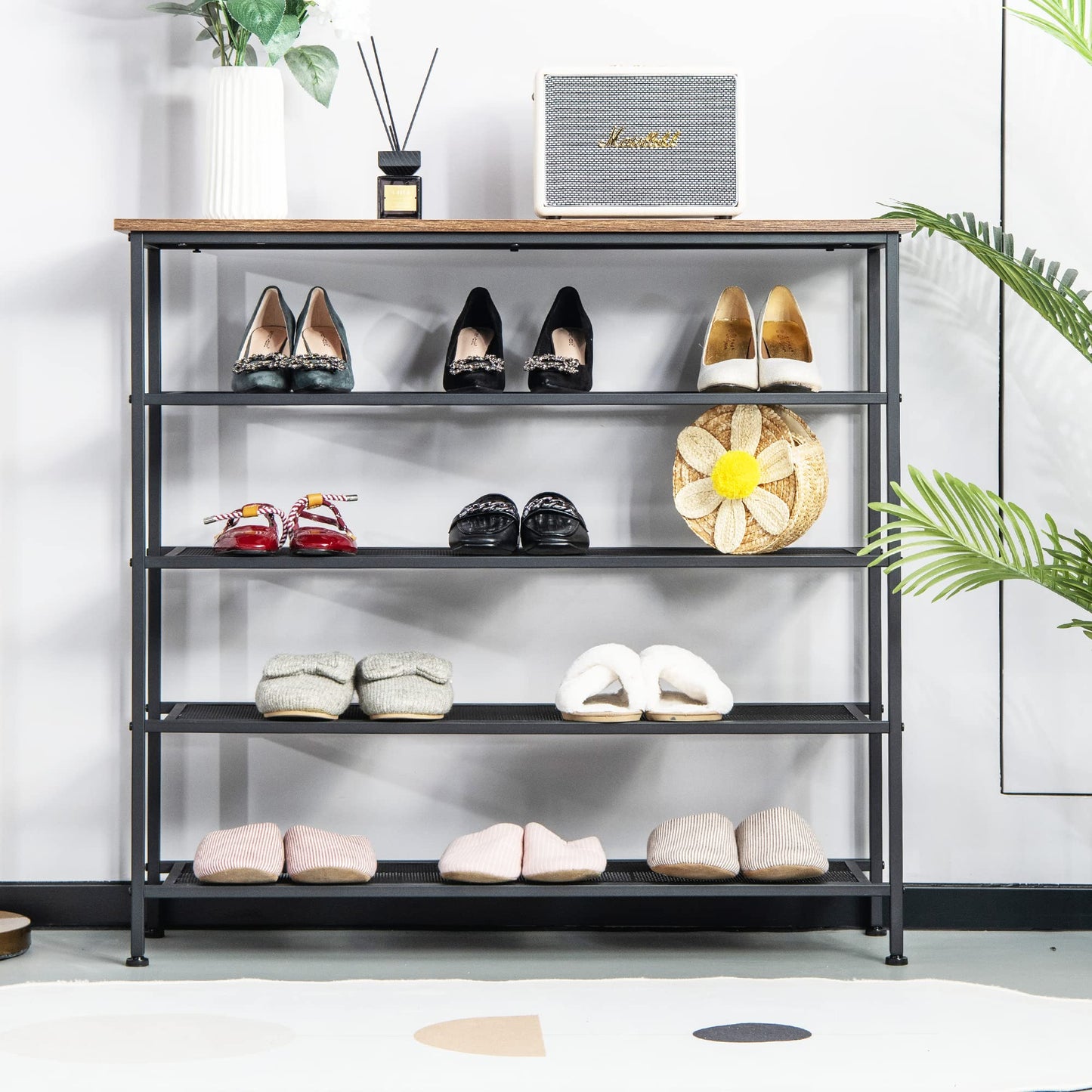 Tangkula 5-Tier Metal Shoe Rack, Freestanding Shoe Storage Organizer, Rustic Brown