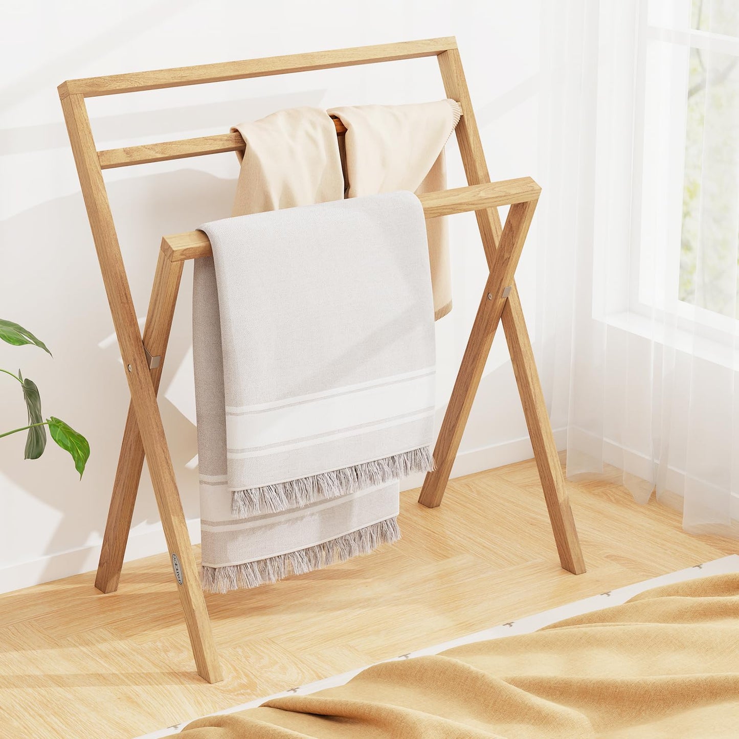 Tangkula Freestanding Towel Rack with 3 Hanging Crossbars