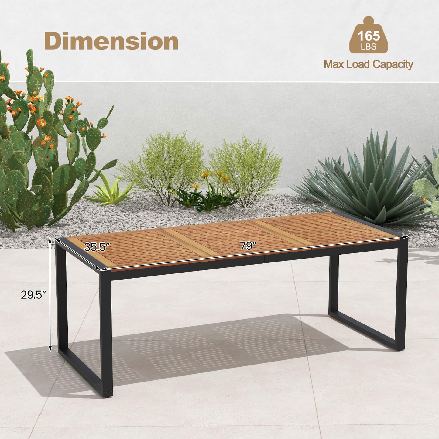 Tangkula Outdoor Dining Table for 8, 79 Inches Acacia Wood Patio Table with 1.9 Inches Umbrella Hole