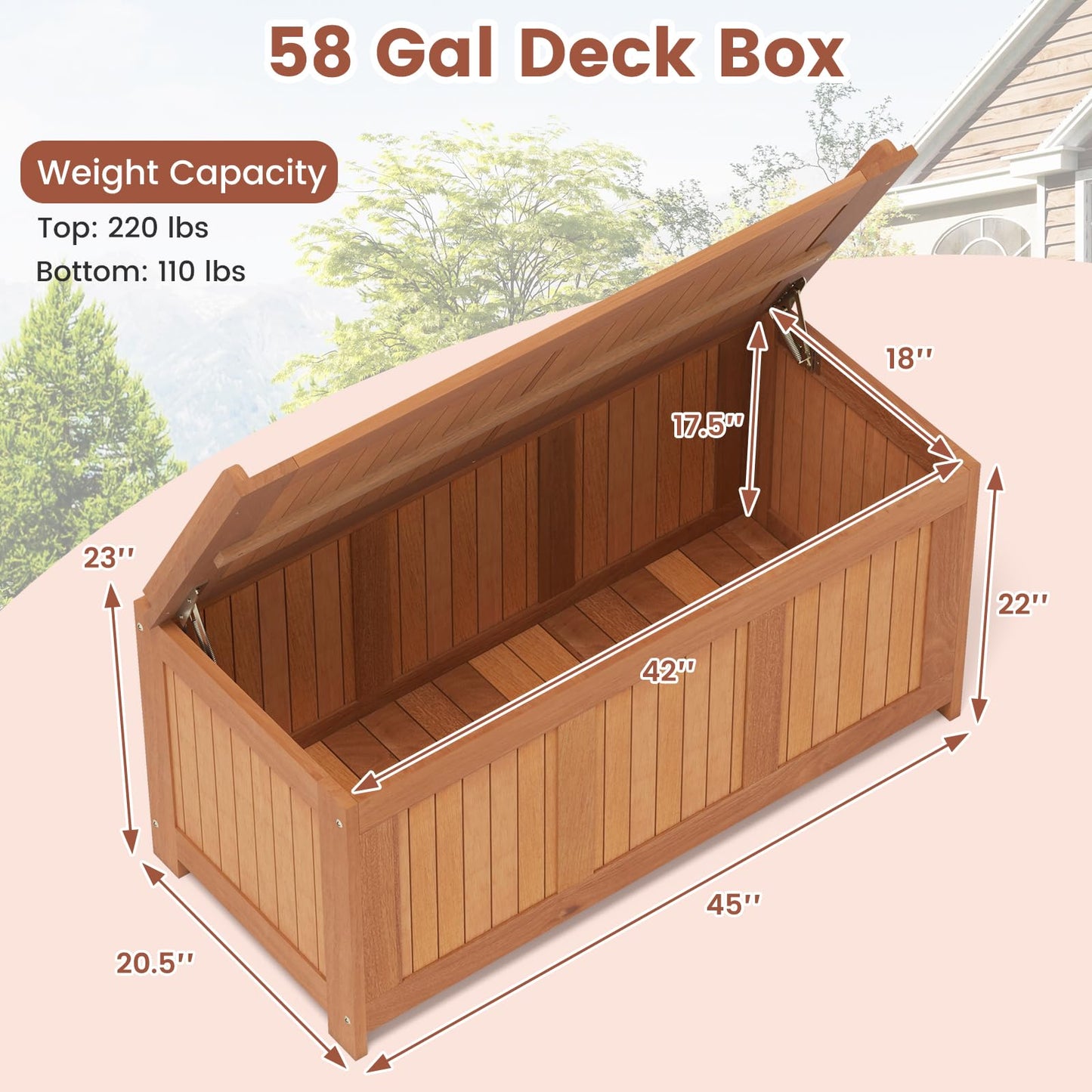 Tangkula 58 Gallon Wood Deck Box for Garden