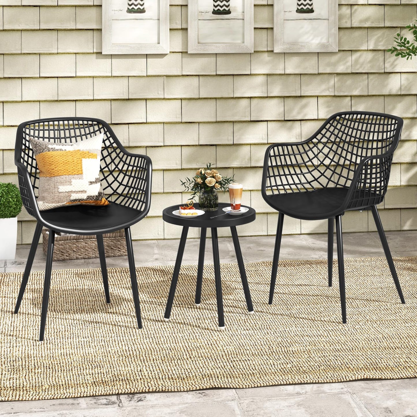 Tangkula 3 Piece Patio Bistro Set, All Weather Heavy Duty Table and Chairs Set of 2 with Widen Seats