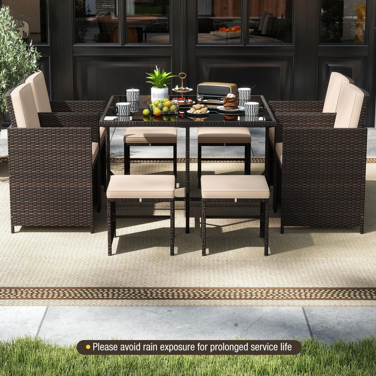 Tangkula 9 Piece Rattan Patio Dining Set