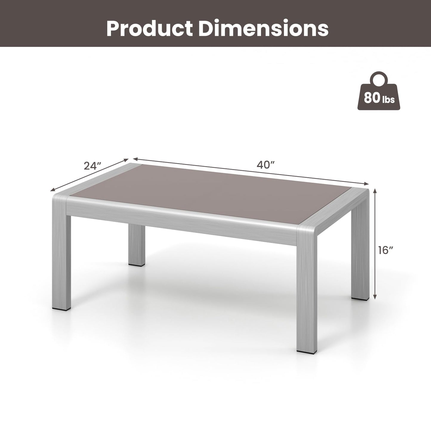 Tangkula Outdoor Rectangle Coffee Table, Aluminum Side Table w/Tempered Glass Tabletop