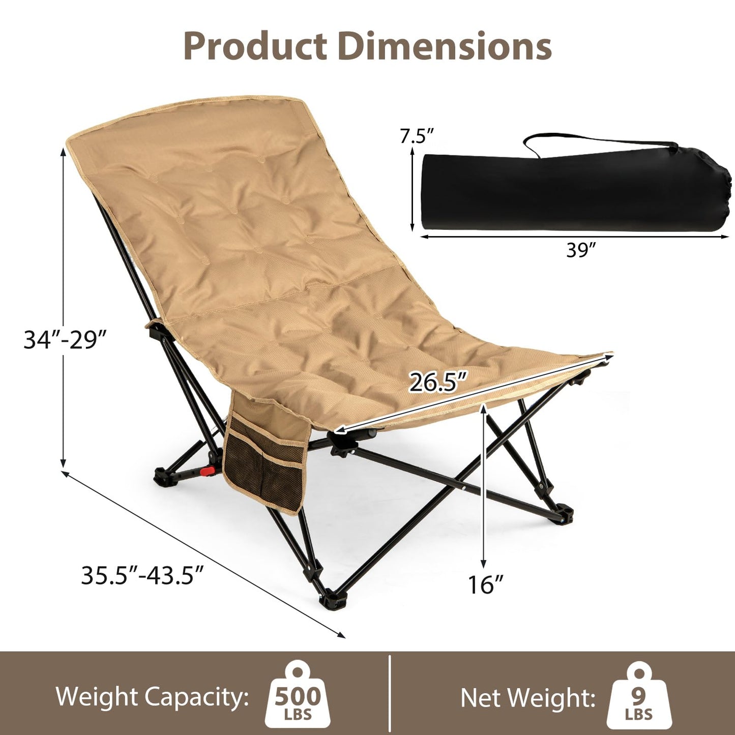 Tangkula Padded Camping Chairs Set for Camp Beach Lawn Fishing Travel Sports