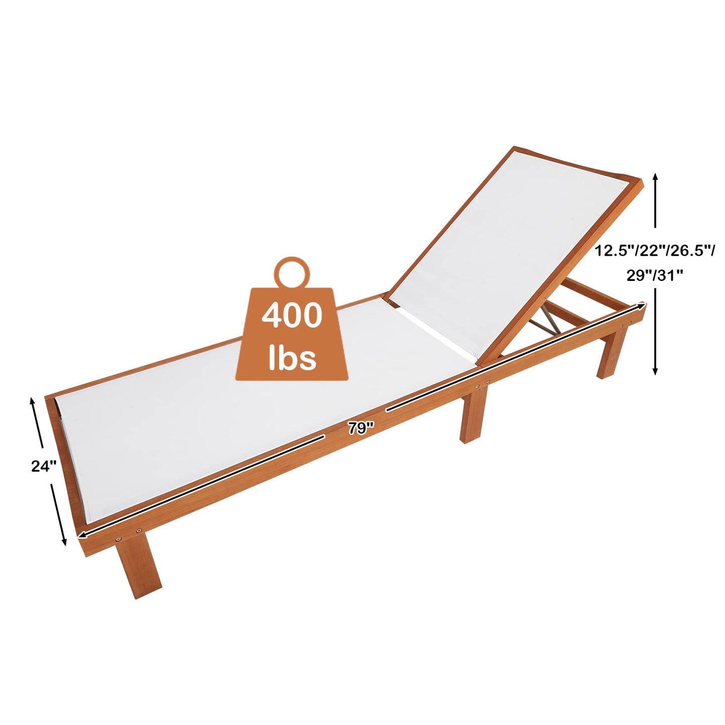 Tangkula Outdoor Wood Chaise Lounge Chair with 5 Position Adjustable Back