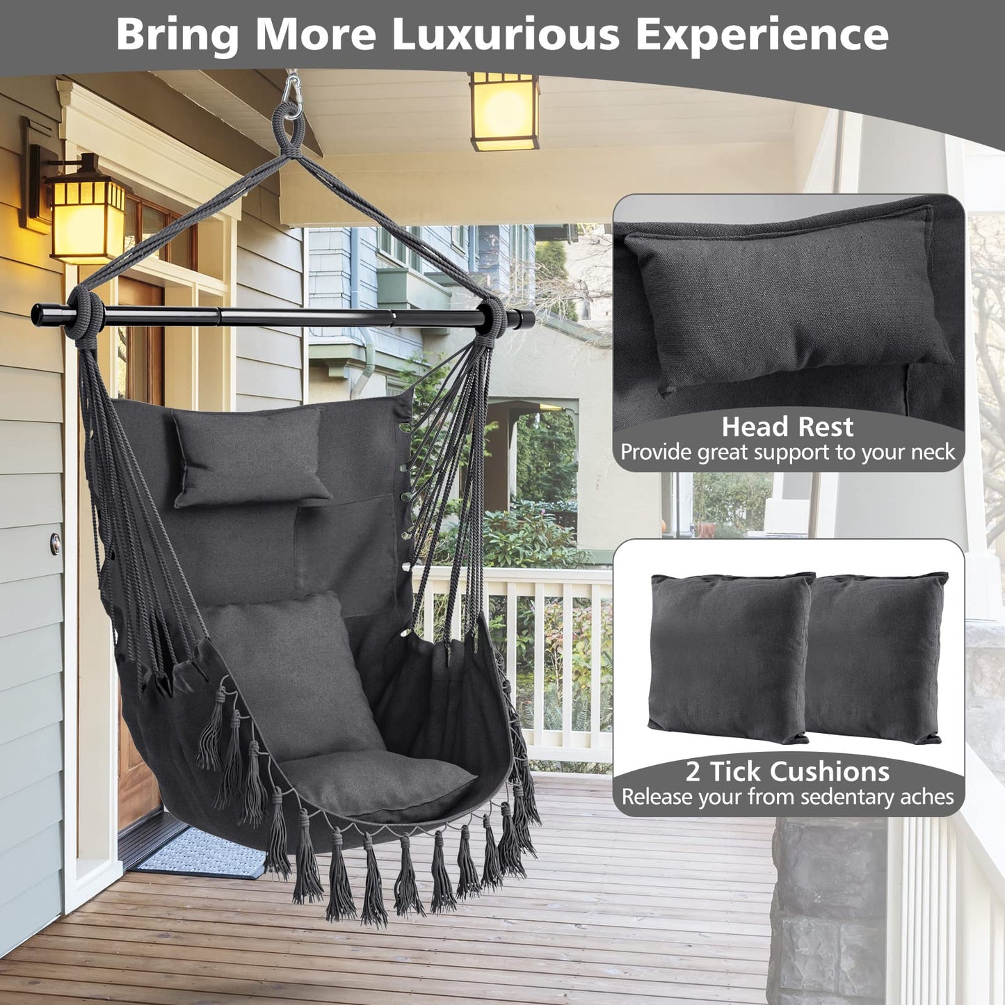 Tangkula Hammock Chair Hanging Rope Swing with Head Pillow