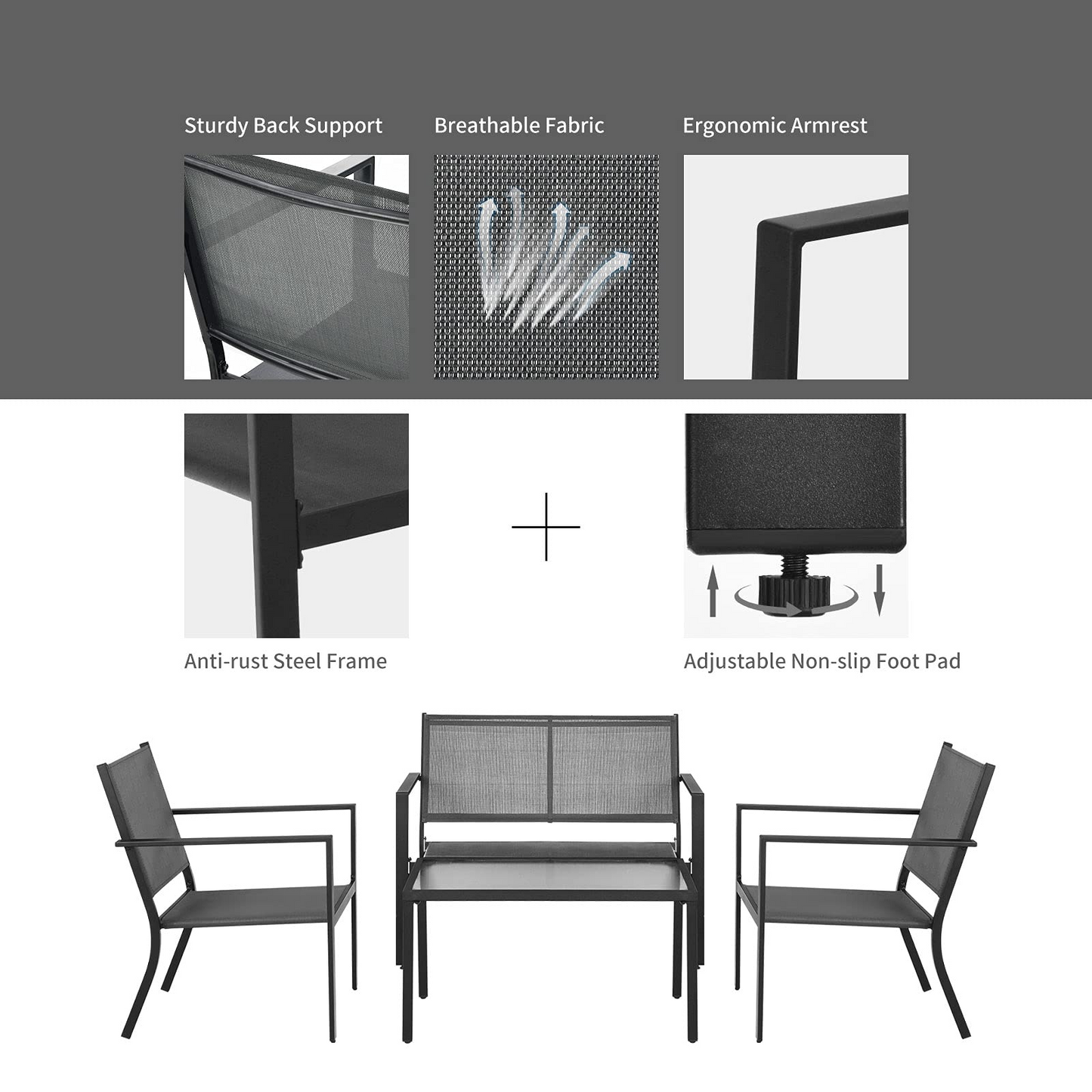 Tangkula 4 Pieces Patio Furniture Set, Outdoor Sectional Conversation Set