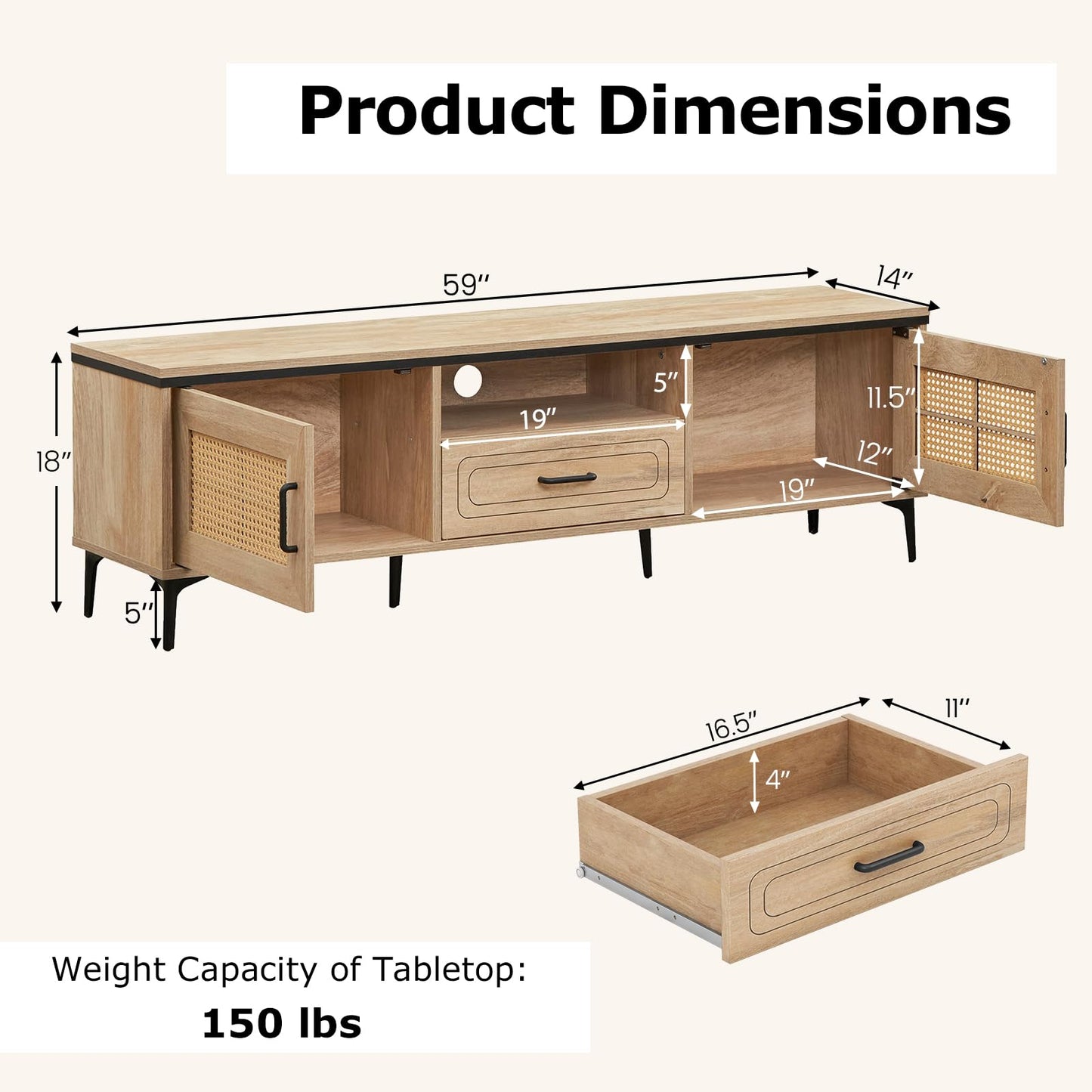 Tangkula Boho TV Stand Mid Century Modern Media Entertainment Center with Drawer