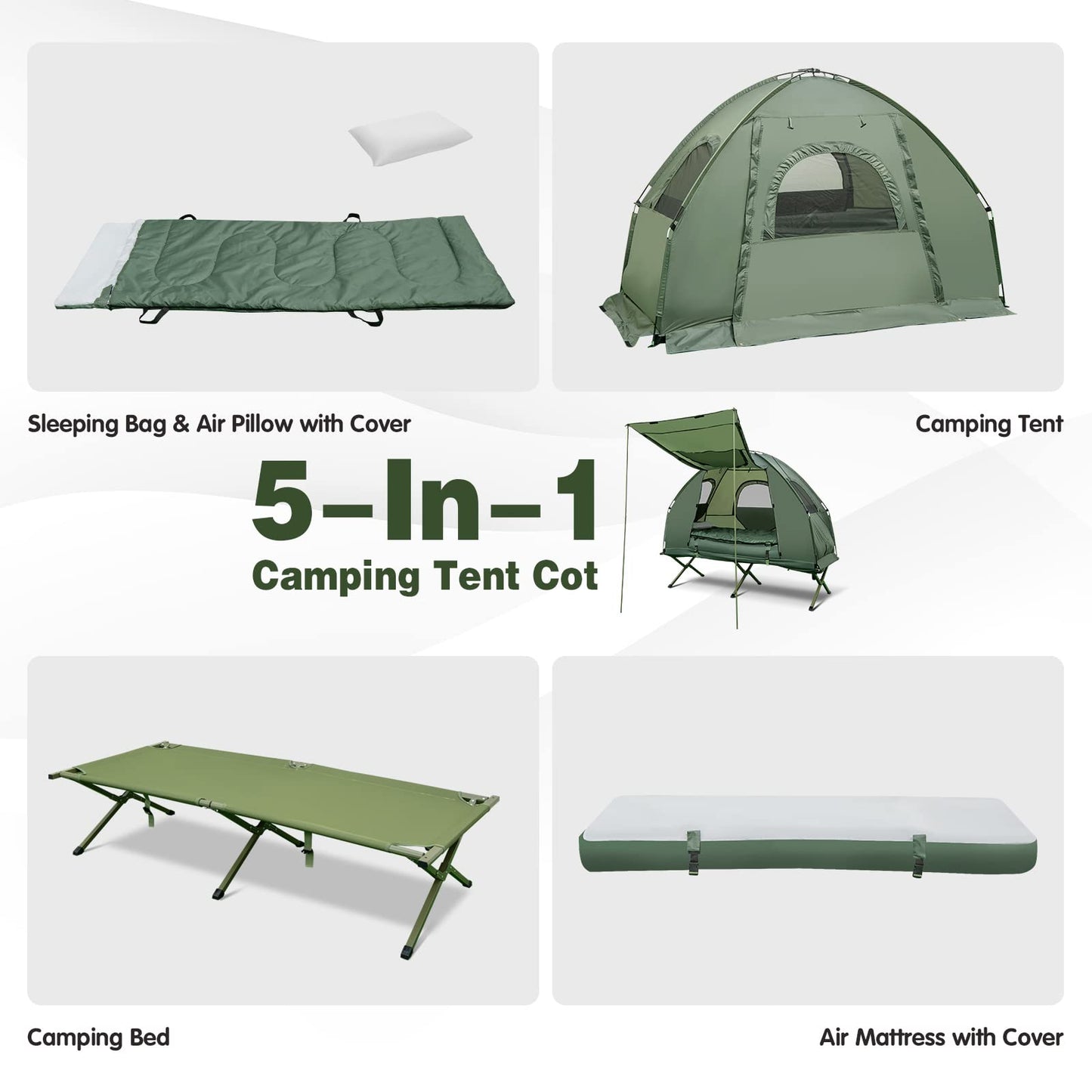 Tangkula 1-Person Tent Cot, Foldable Camping Tent with Air Mattress