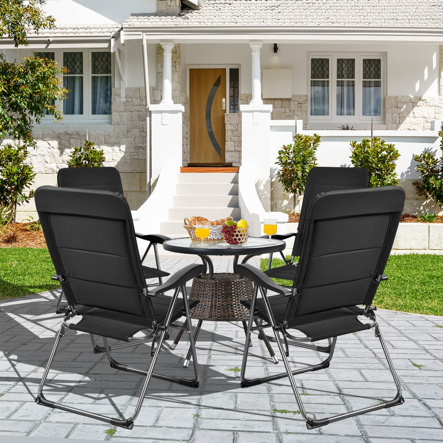 Tangkula Patio Chairs Set of 2/4, Folding Patio Dining Chairs with 7 Adjustable Backrest Positions