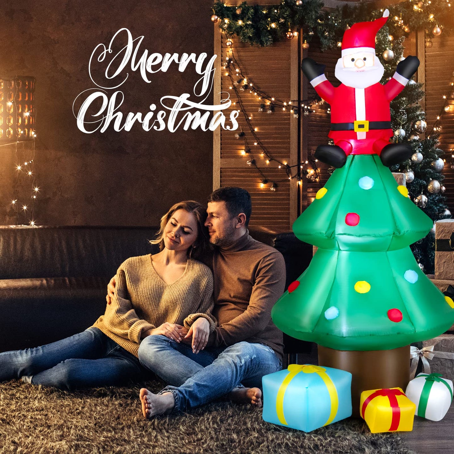 Tangkula Inflatable Christmas Tree, LED Lights, Built-in Sandbags & Stakes, Indoor Outdoor Holiday Decor