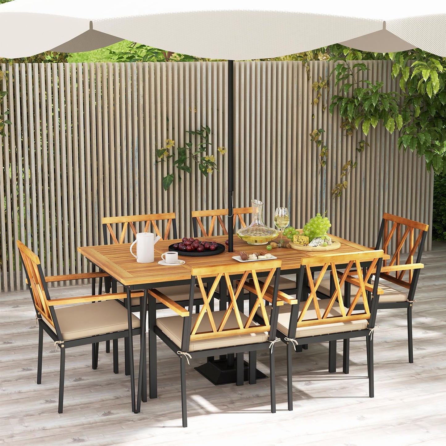 Tangkula 7-Piece Patio Dining Set(Natural & Black)