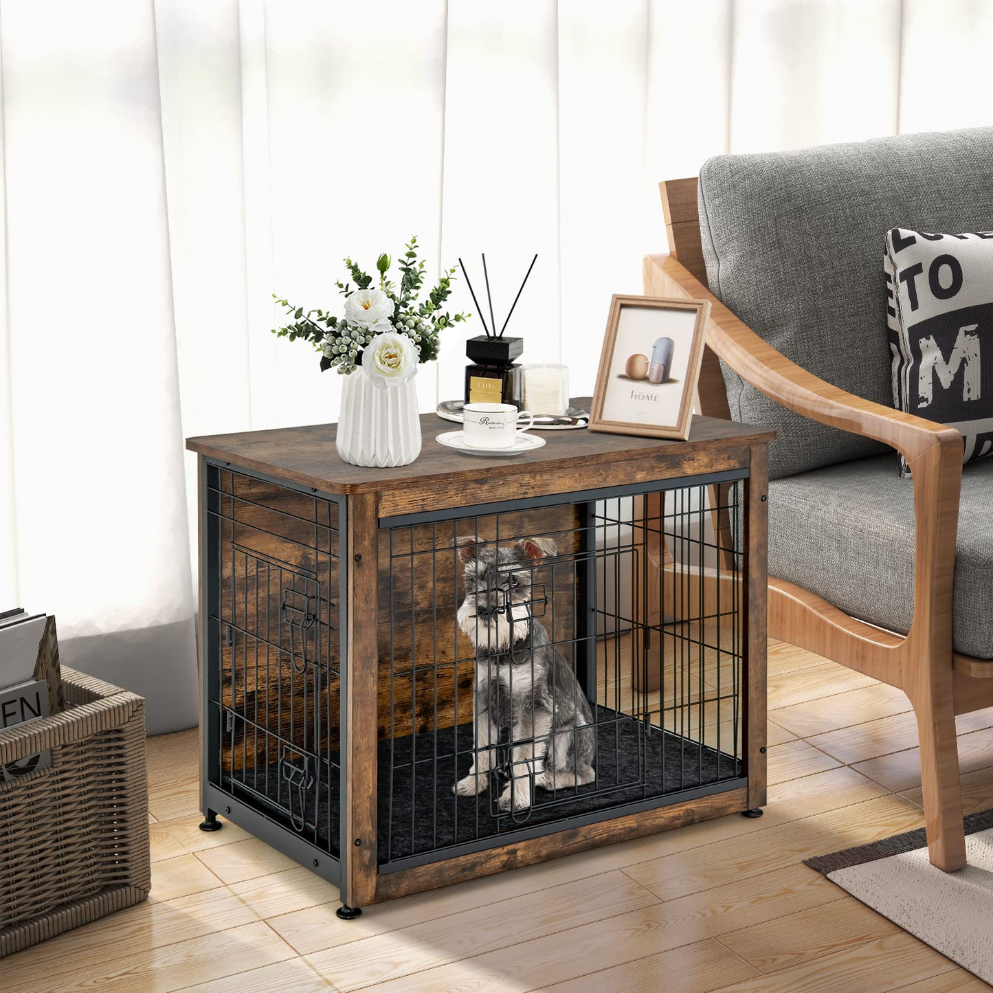 Tangkula Dog Crate Furniture with Removable Tray/Felt Mat