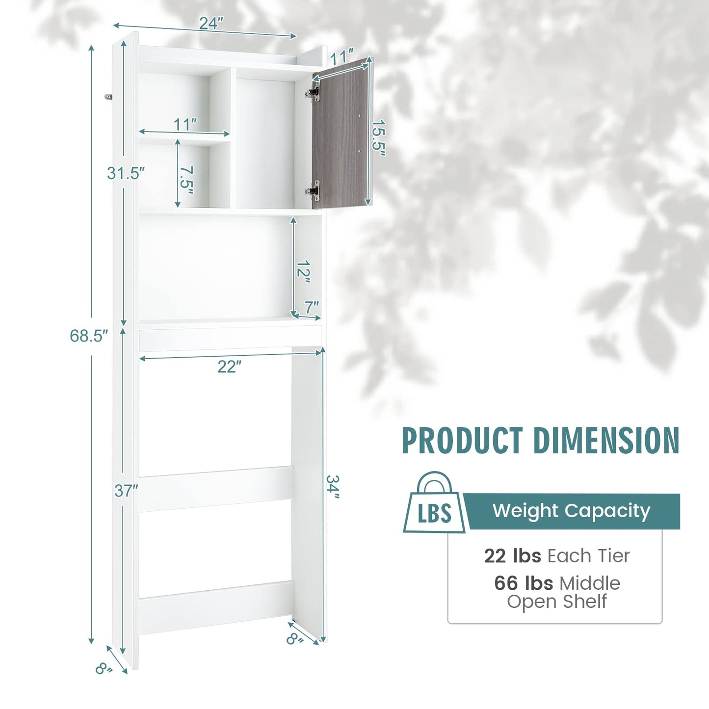 Tangkula Over The Toilet Storage Cabinet for Bathroom Toilet Laundry Room