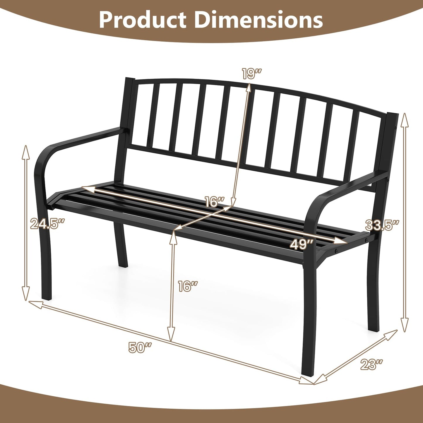 Tangkula Metal Outdoor Park Bench 50 Inches Patio Garden Bench