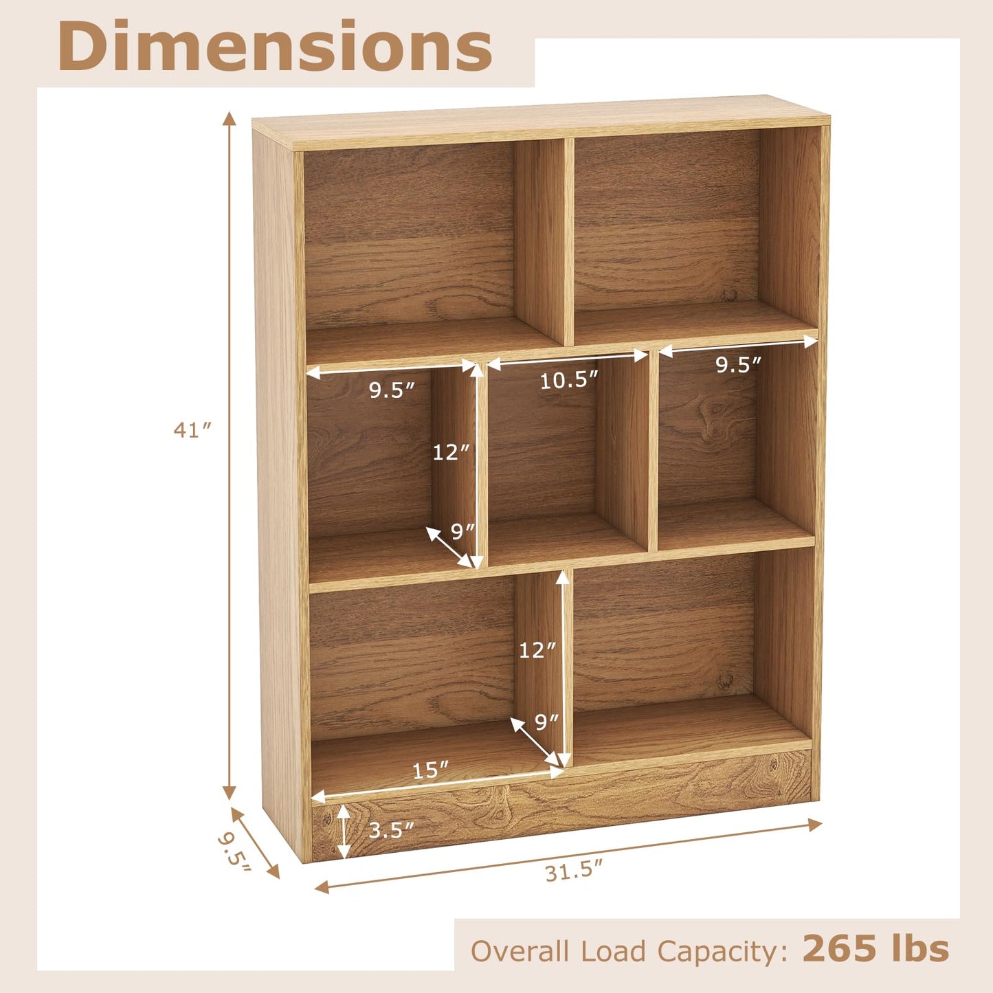 Tangkula 7-Cube Bookshelf, 41” Floor Bookcase with 2 Anti-Tipping Kits, Freestanding Storage Organizer