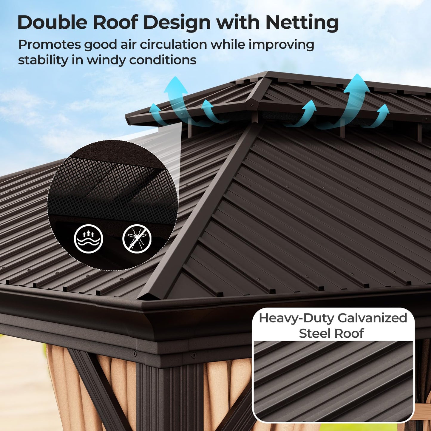 Tangkula 12x20 Ft Hardtop Double-Roof Patio Gazebo