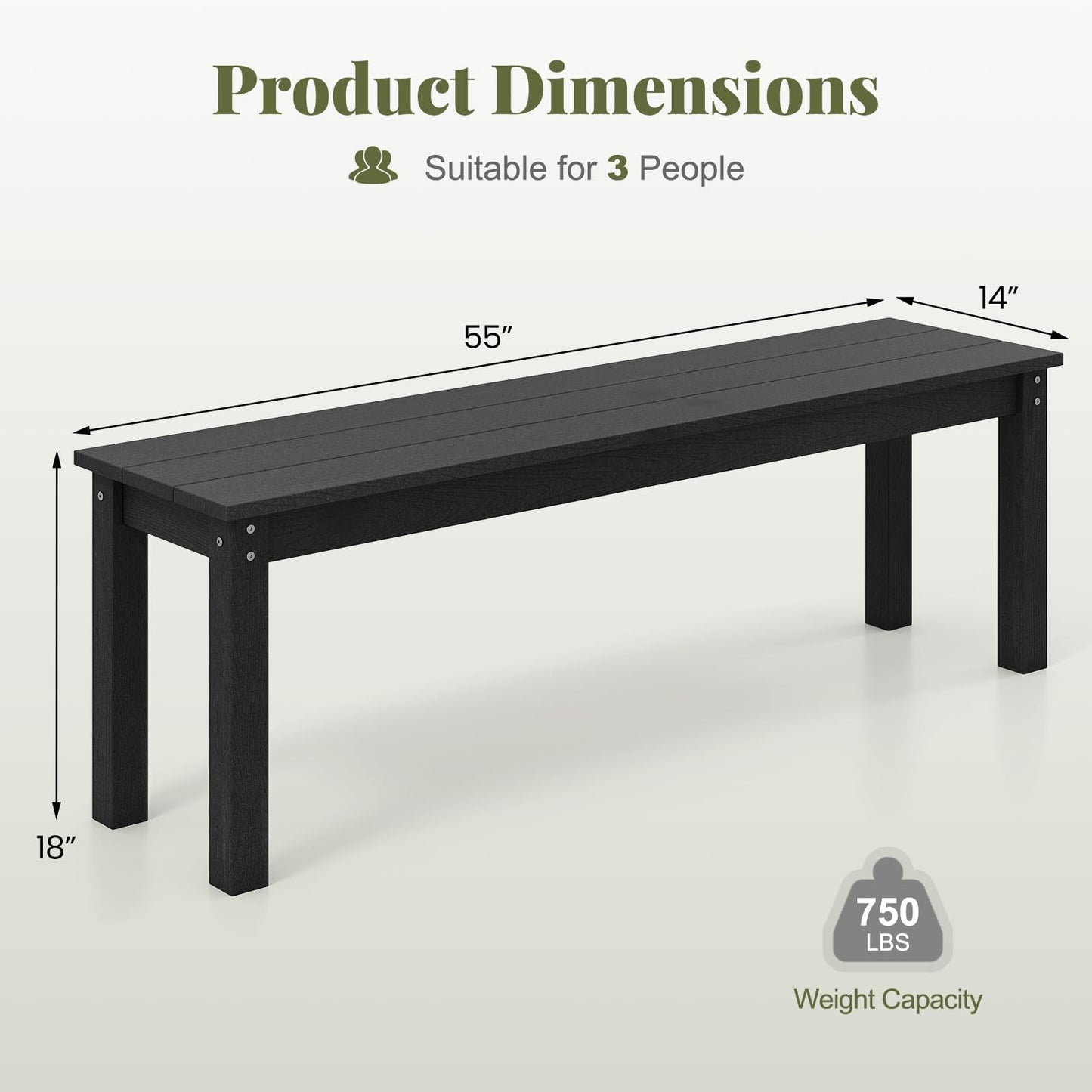 Tangkula HDPE Outdoor Bench 2-3 Person Patio Bench