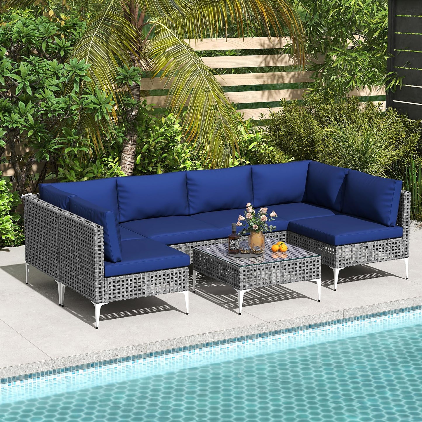 Tangkula 7 Piece Outdoor Furniture Set Patiojoy Patio Wicker Sectional Cushioned Sofa Set