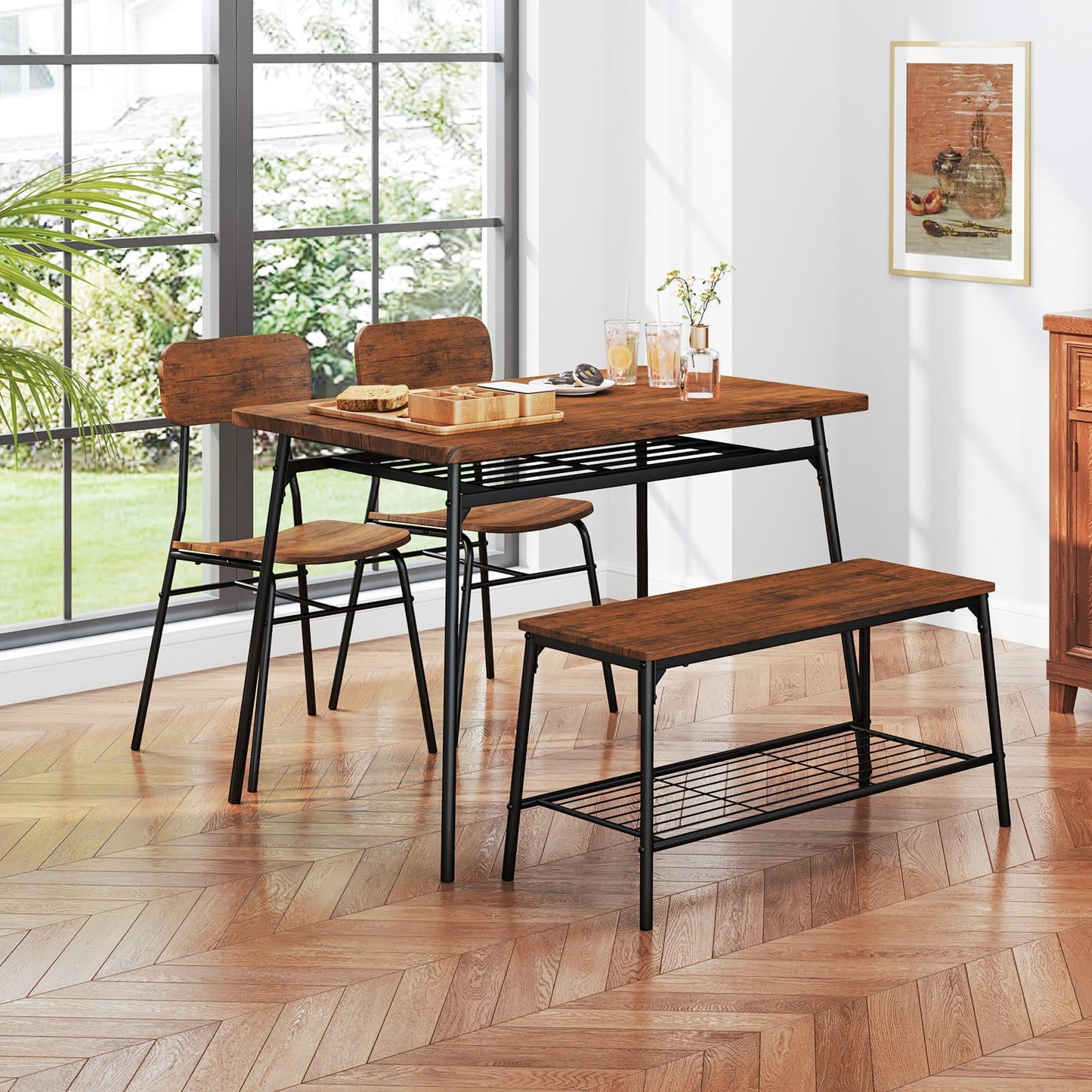 Tangkula Dining Table Set for 4 Square Kitchen Table & Chair Set