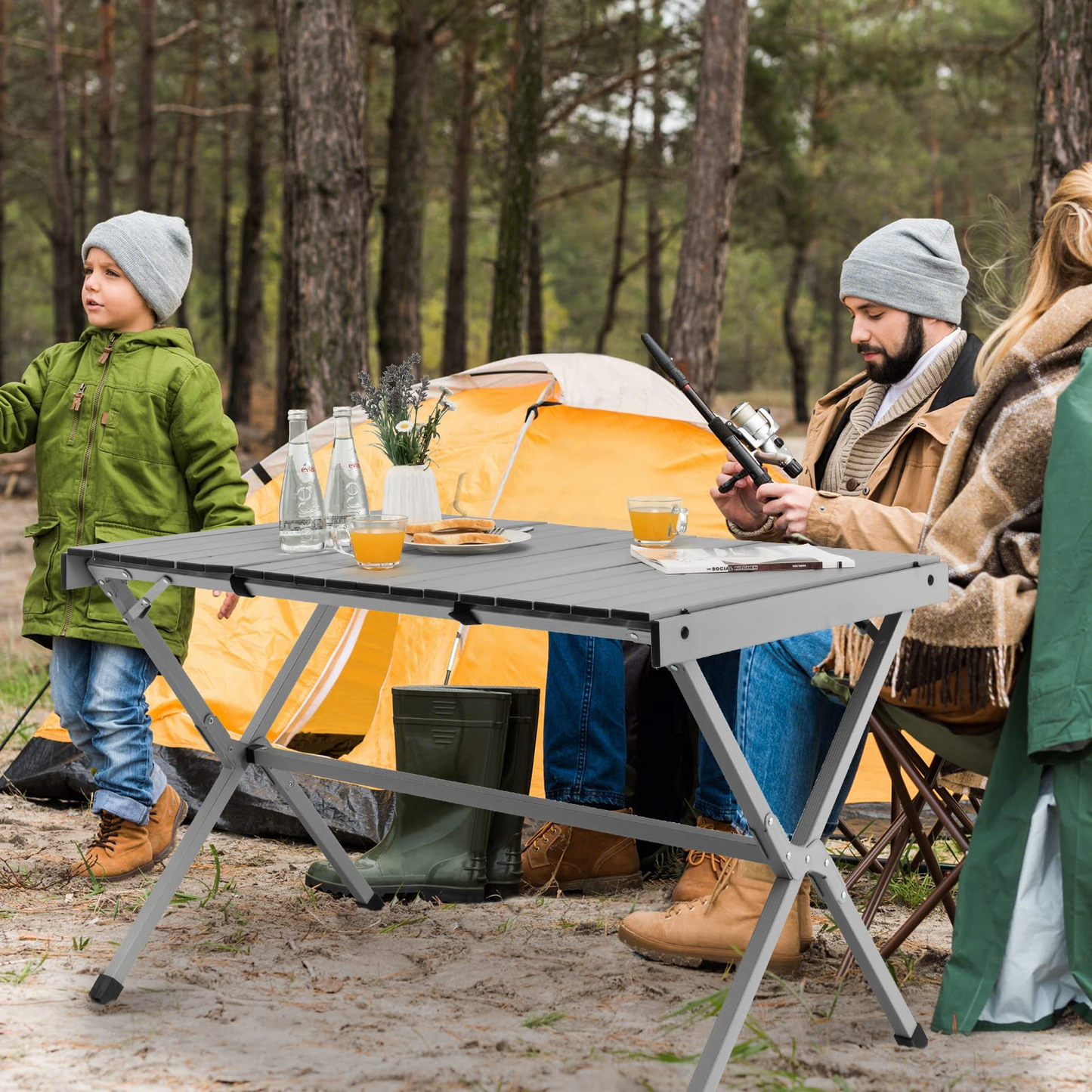 Tangkula 3.6ft Portable Picnic Table, 6 Person Heavy Duty Aluminum Roll Up Camping Table with Carry Bag