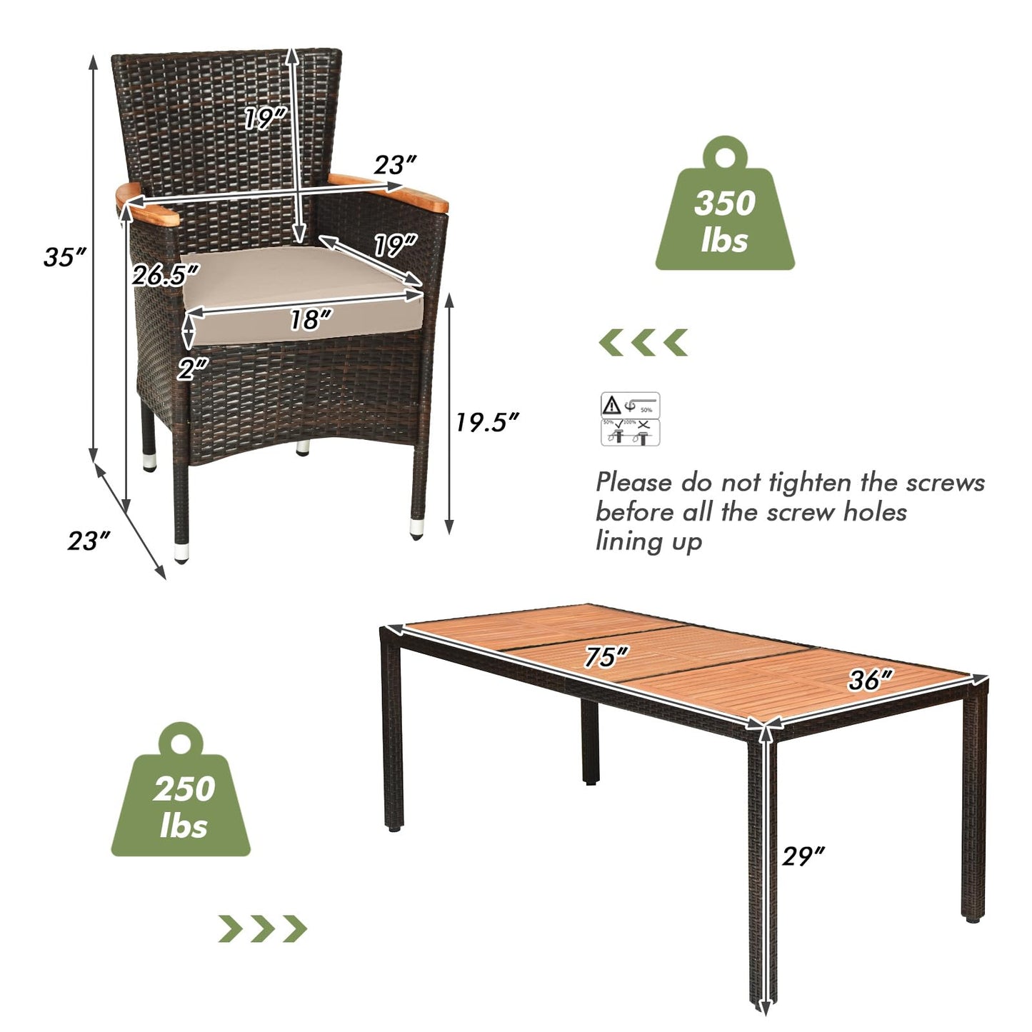 Tangkula 9 Piece Outdoor Dining Set with Acacia Wood Table and Stackable Armrest Chairs