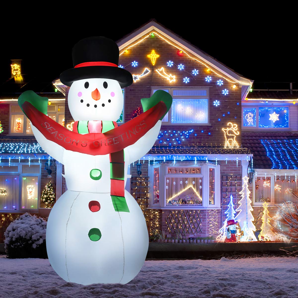 Tangkula 6 FT Christmas Inflatable Snowman with Internal LED Lights Banner Top Hat Scarf