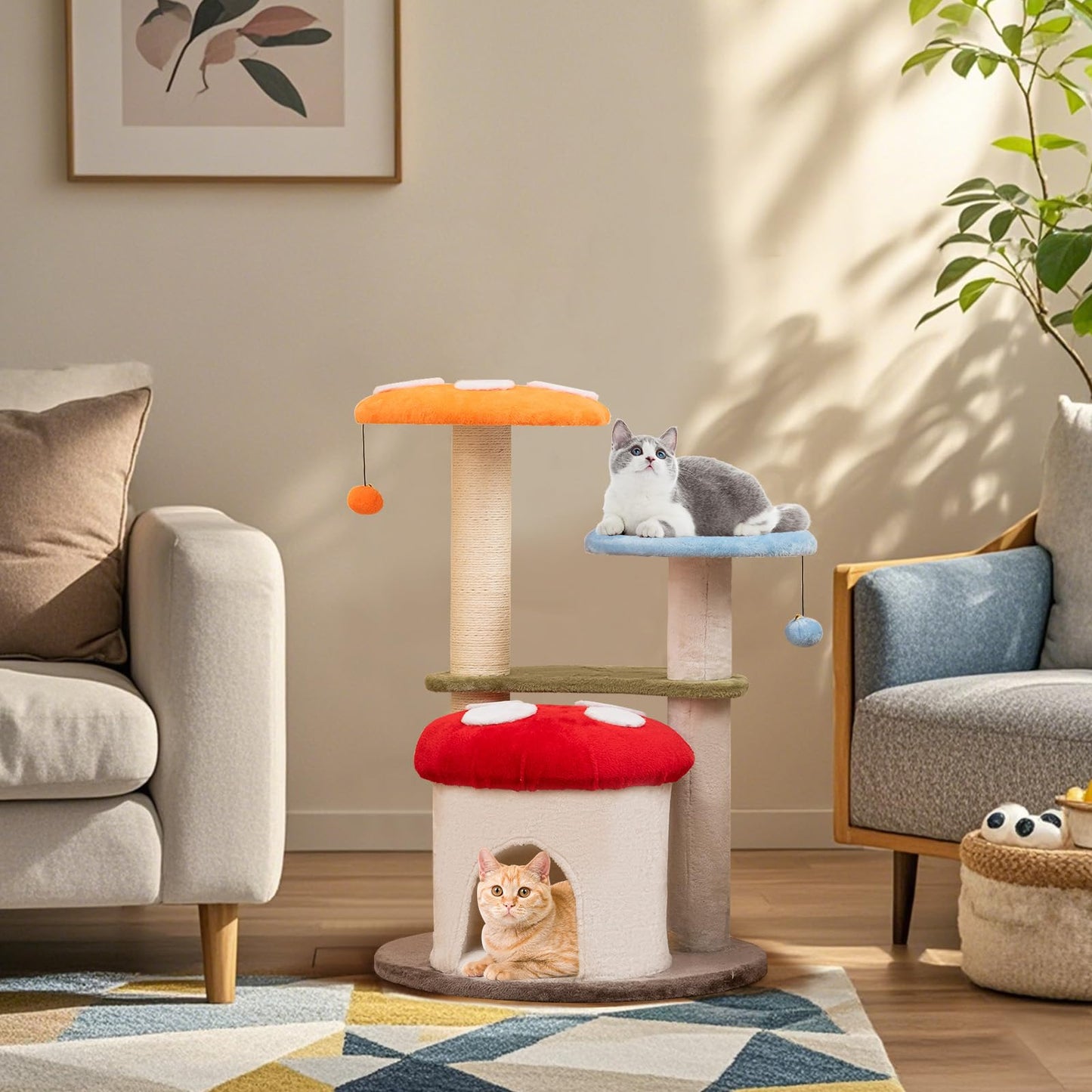 Tangkula Mushroom Cat Tree, 35 Inch Cute Cat Tower with Sisal Scratching Posts, Cat Condo