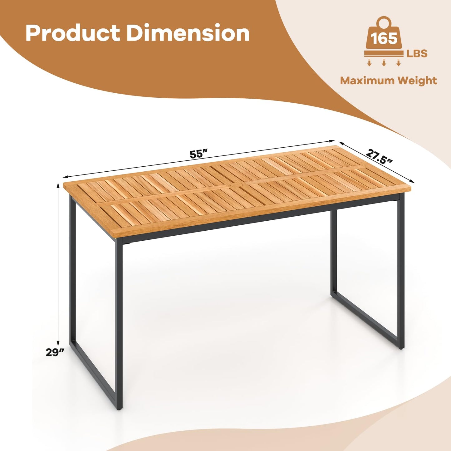 Tangkula Patio Acacia Wood Dining Table for 8 Person