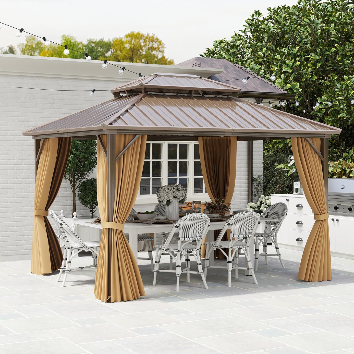 TANGKULA 12 X 10 FT Hardtop Gazebo w/Netting, Curtain