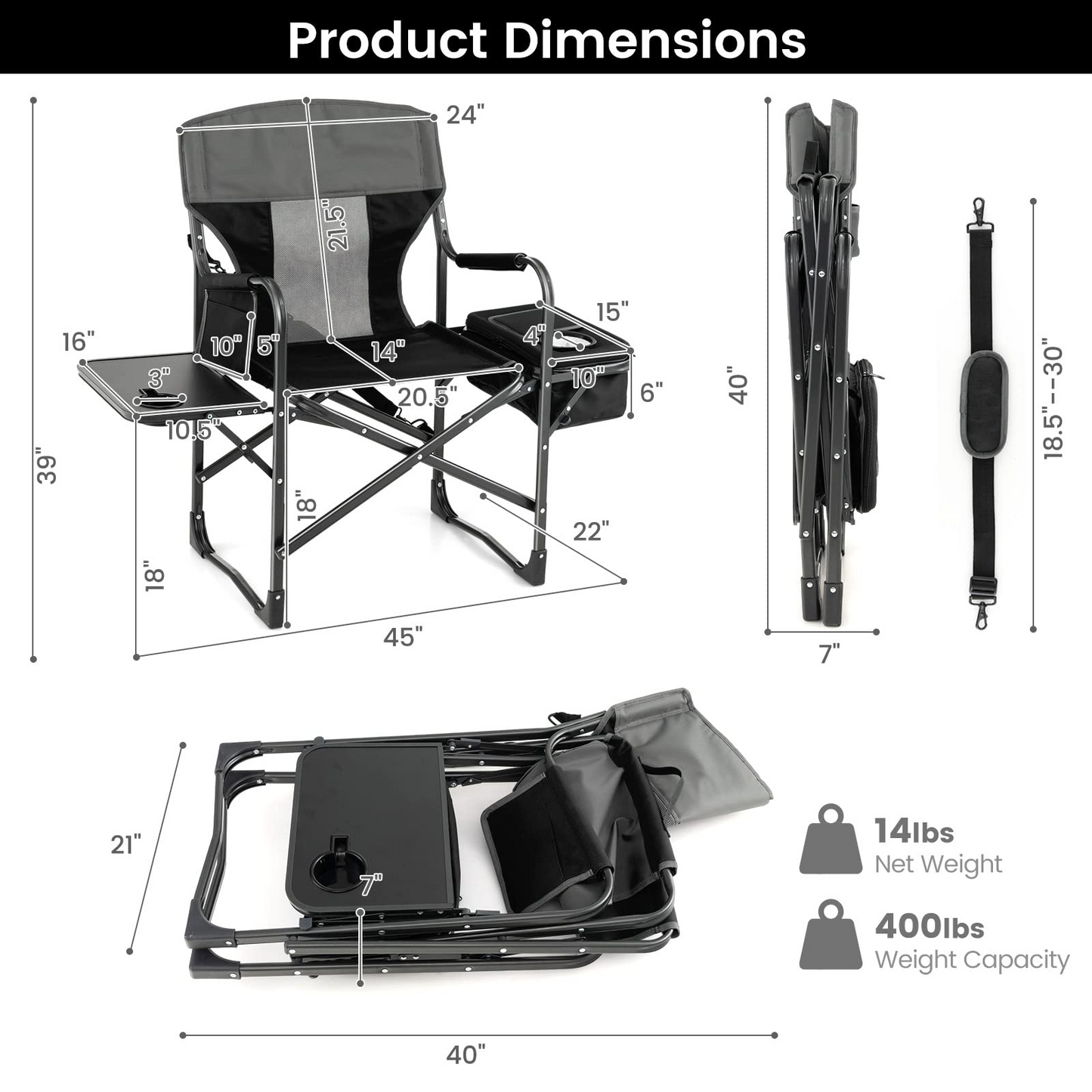 Tangkula Folding Camping Chair, Director Chair