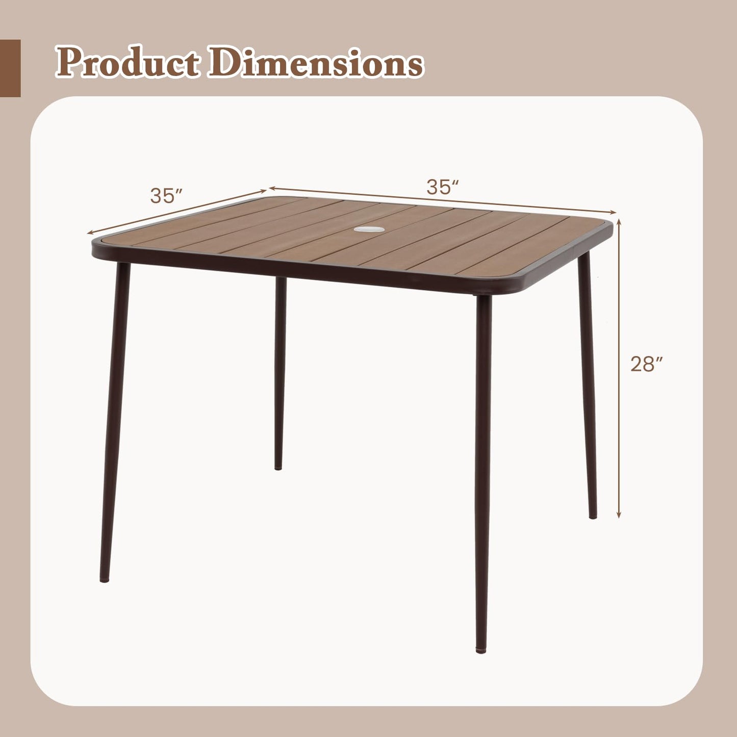 Tangkula Patio Square Dining Table( 35” x 35”)