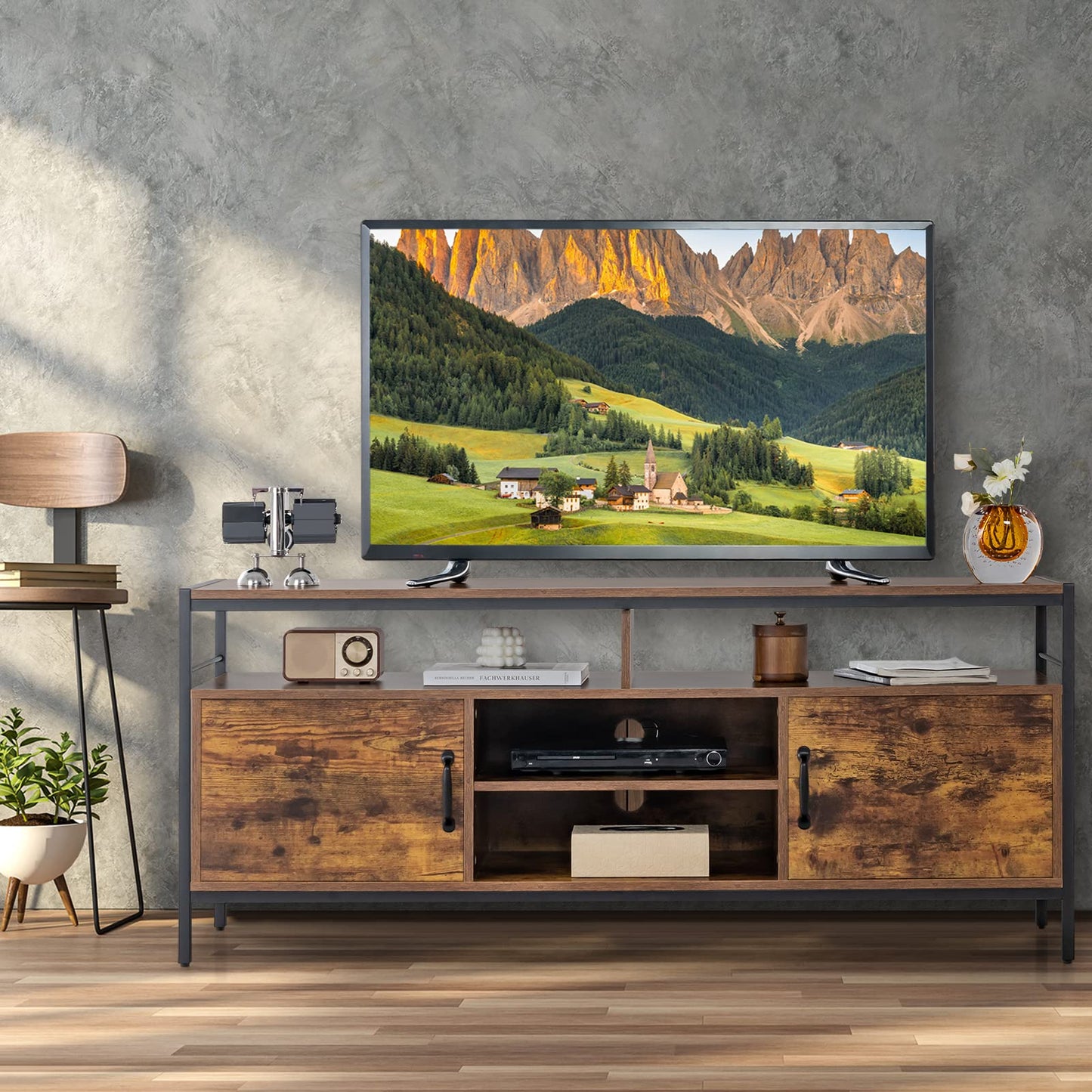Tangkula TV Stand for TVs up to 65"- 58"TV Console Table w/Side Cabinets & Adjustable Shelf
