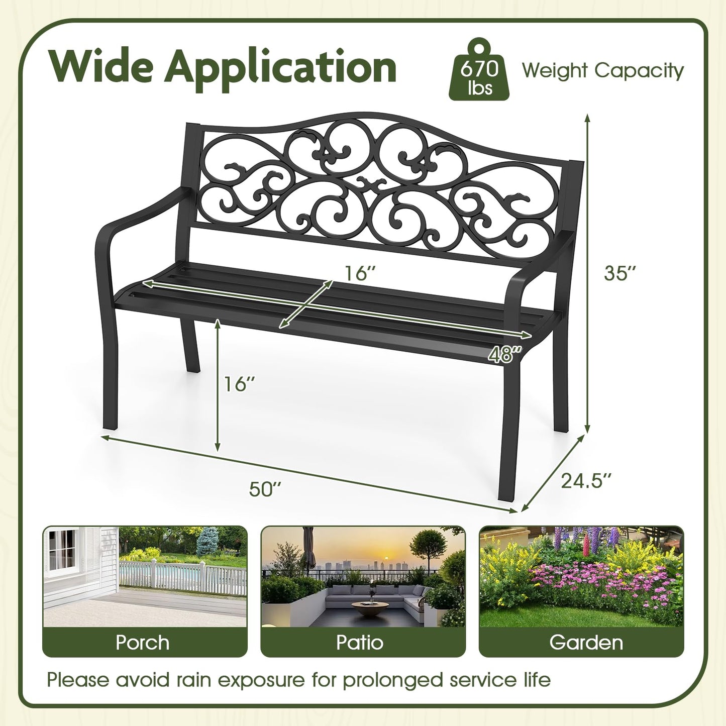 Tangkula 50 Inches Outdoor Garden Bench