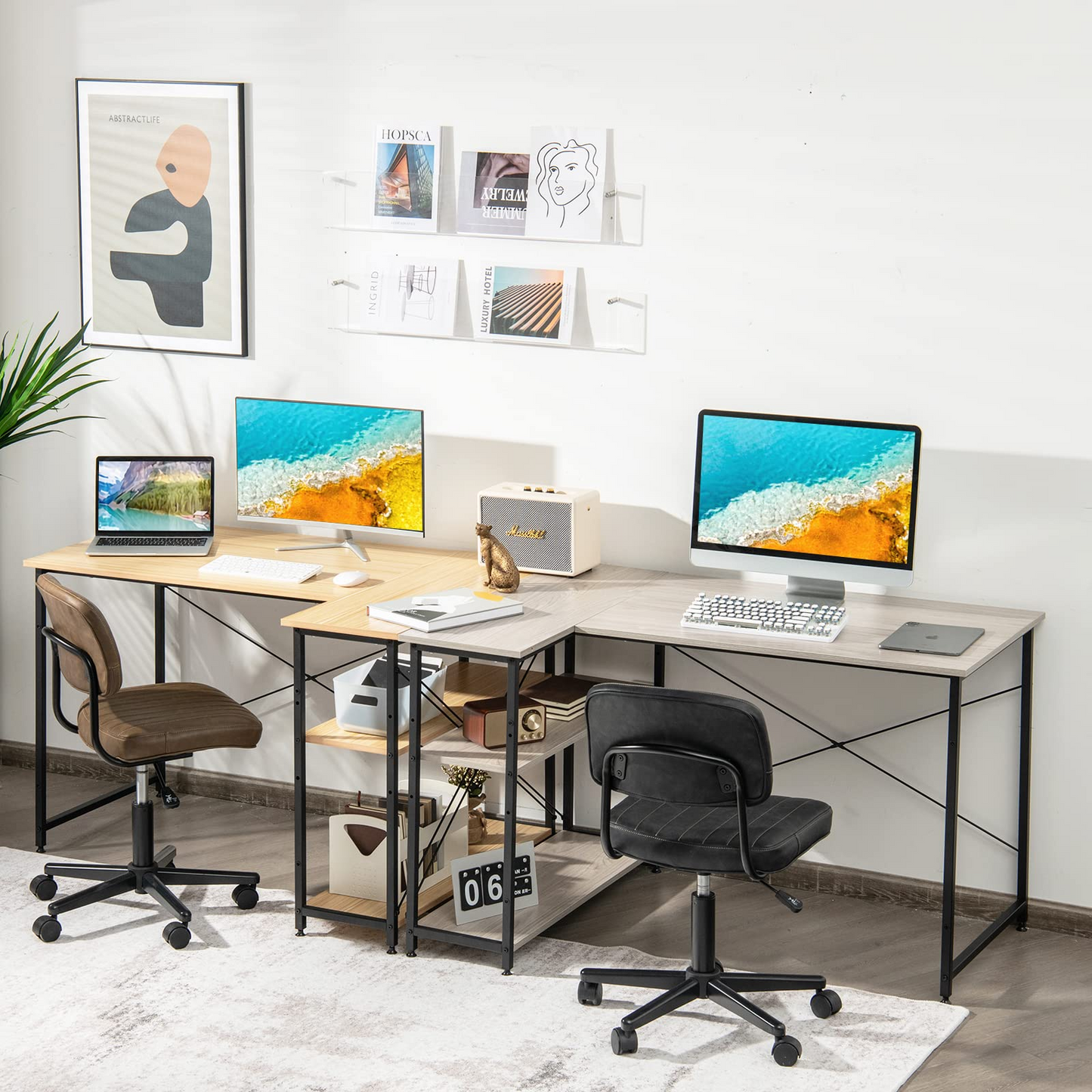 Tangkula L-Shaped Computer Desk with Reversible Shelves
