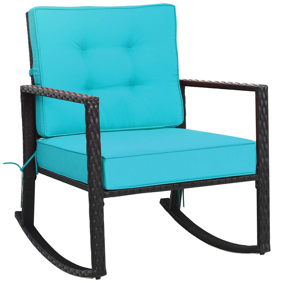 Tangkula Wicker Rocking Chair, Outdoor Glider Rattan Rocker Chair with Heavy-Duty Steel Frame