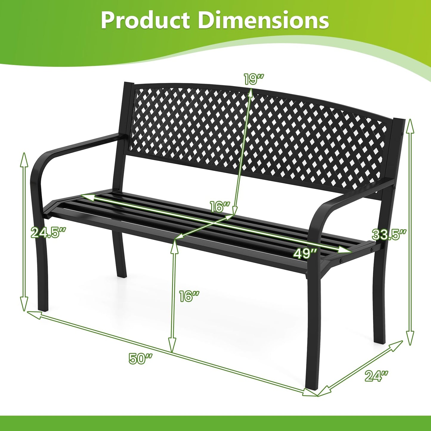 Tangkula 50 Inches Garden Bench with Patterned Backrest and Curved Armrests