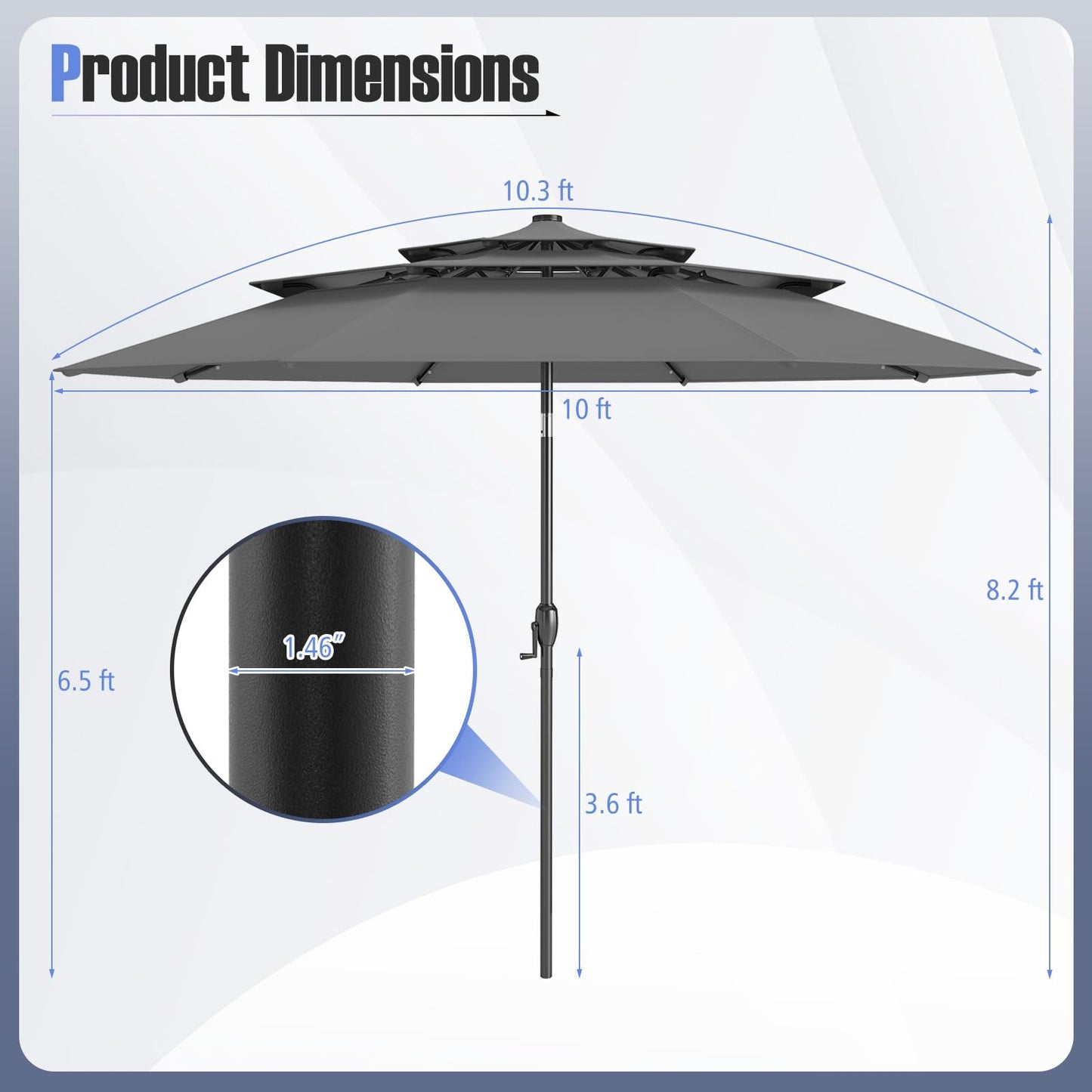 Tangkula 10 FT Solar LED Patio Umbrella 3-Tier Vented Outdoor Market Table Umbrella