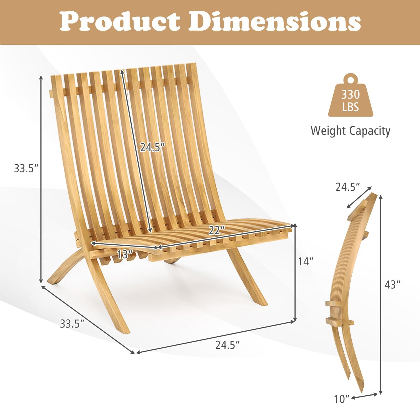 Tangkula Folding Patio Chair Teak Wood Outdoor Lounge Chair