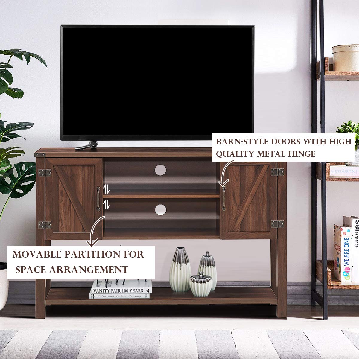 Tangkula TV Stand up to 60 Inches TVs with 2 Side Door Cabinets