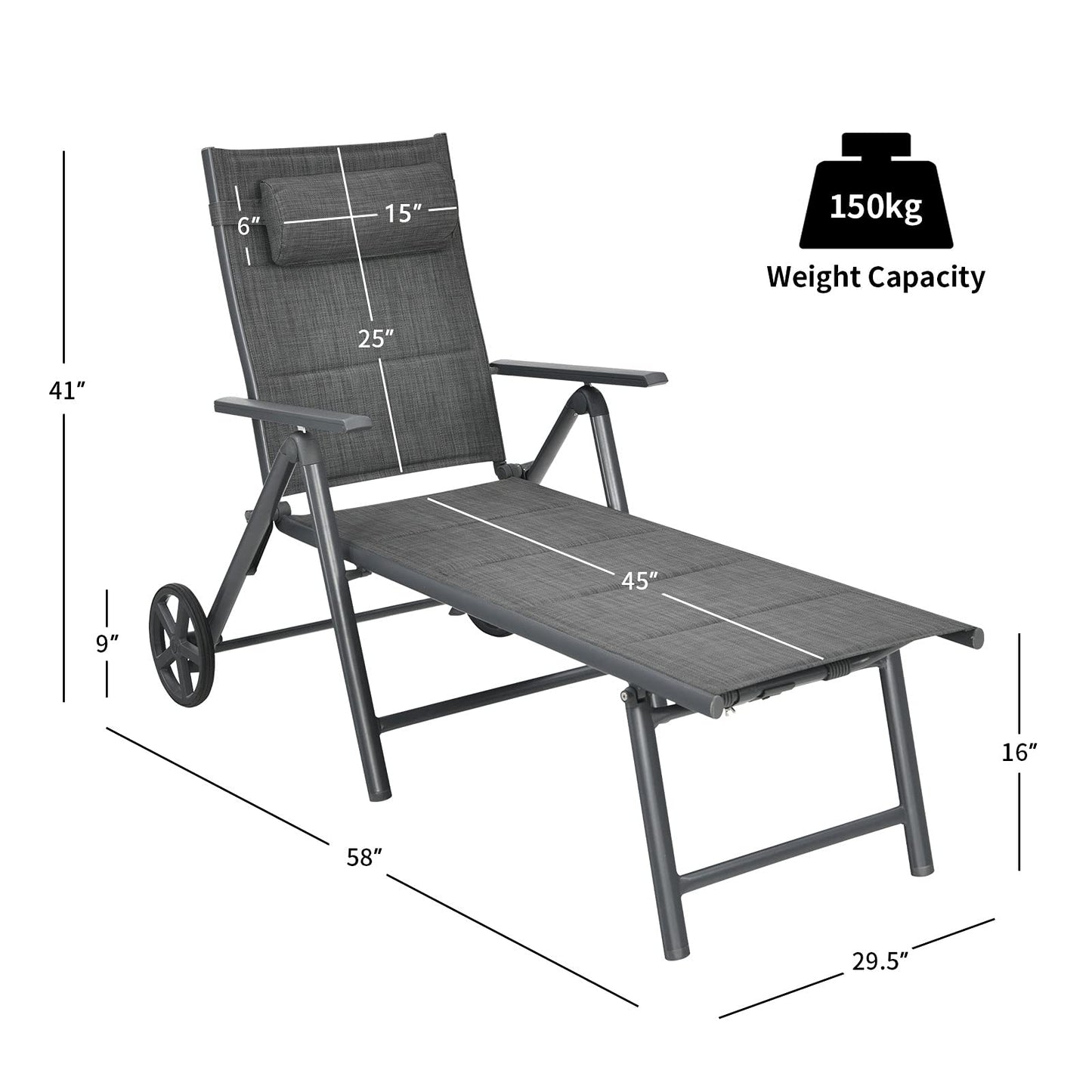 Tangkula Outdoor Folding Padded Lounge Chair W/ 7-Position Backrest