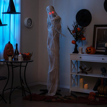 Tangkula Momie animée d'Halloween de 1,8 m, momie animatronique grandeur nature avec yeux rouges lumineux à LED