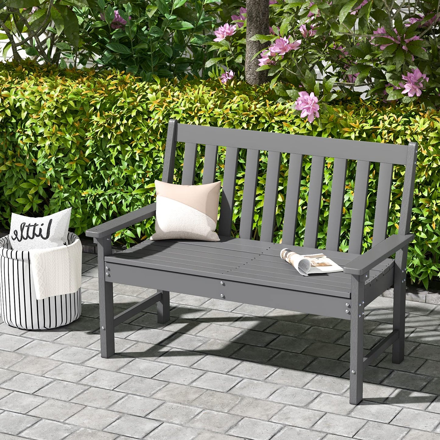 2-Person Outdoor Garden Park Bench, All-Weather HDPE Patio Loveseat Chair - Tangkula