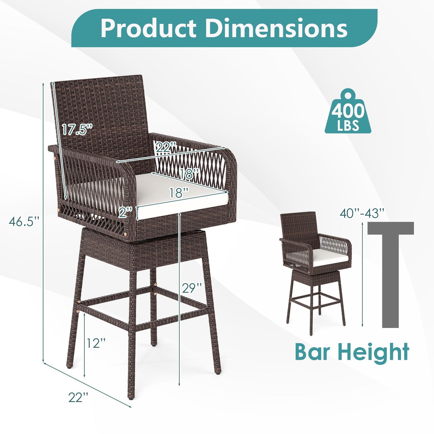 Tangkula Patio 360° Swivel Bar Stool for Backyard