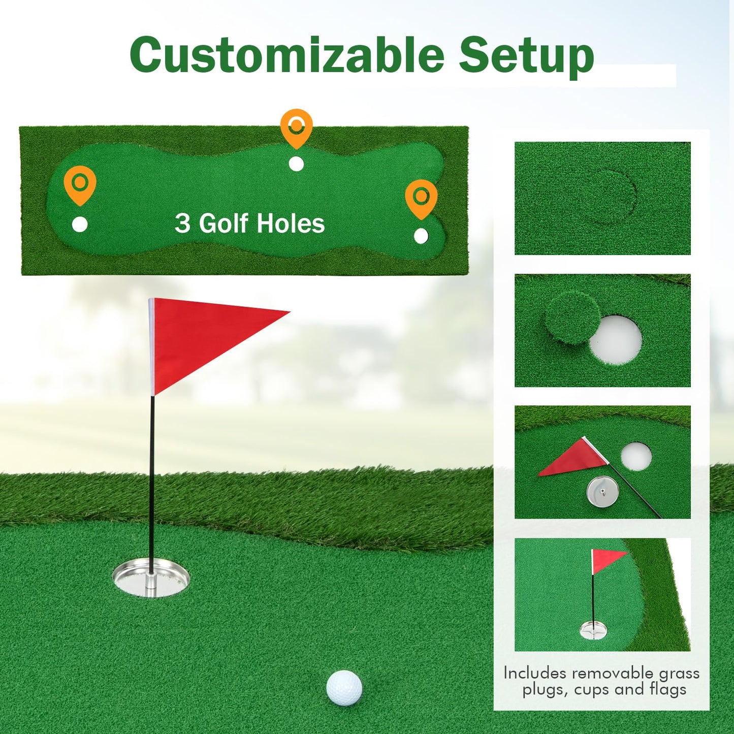 Tangkula 10 FT Golf Putting Green, Large Professional Golf Training Mat with Realistic Artificial Grass Turf