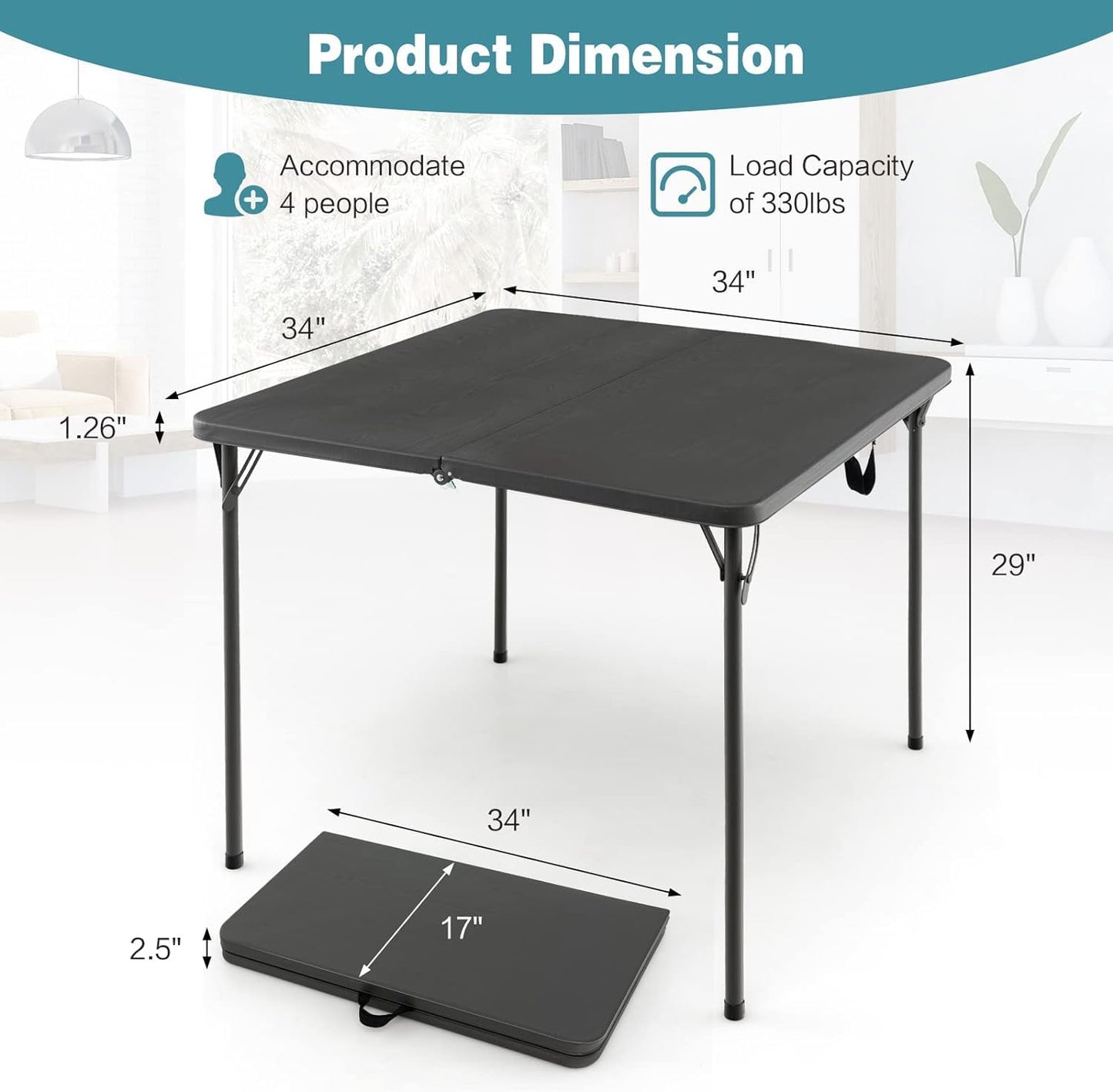 Tangkula 34" Folding Table, Portable Picnic Table with All-Weather HDPE Tabletop, Heavy-Duty Metal Frame